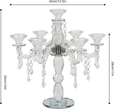 7-Arm Crystal Candle Holder, 14inch Height Clear Candelabra, Glass Detachable Wedding Centerpiece Family Dinner