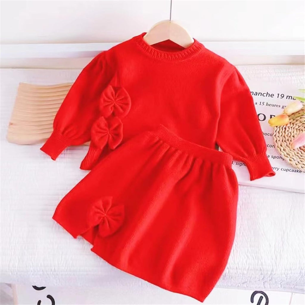 Infant Toddler Girls Long Sleeve Sweet Bow Sweater Two Piece Set Fashion Preppy Knit Two Dresses Baby (RD1, )