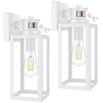 2-Pack Motion Sensor Outdoor Wall Lantern, Dusk to Dawn Exterior Light Fixtures Wall Mount, White Outside Light