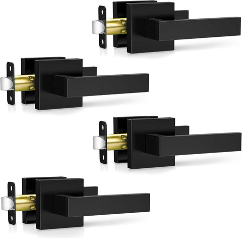 4 Pack Black Door Handles Interior, Passage Door Levers Closet Door Knobs Heavy Duty Square Non-Locking Handlesets