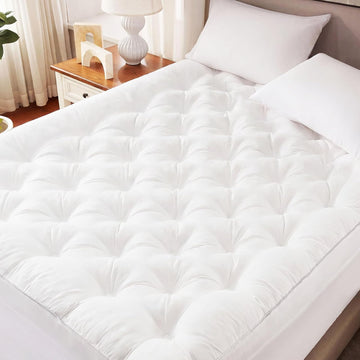 4 Inch Memory Foam Mattress Topper Full Size for Back Pain Relief | Quilted Pillow Top Fitted Mattress Pad with 360°