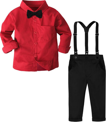 Toddler Boy Suit Baby Dress Outfit, Suspender & Bow Tie 12M