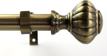 1-inch Diameter Doorknob Adjustable Single Drapery Curtain Rod, 48-inch to 84-inch, Antique Brass