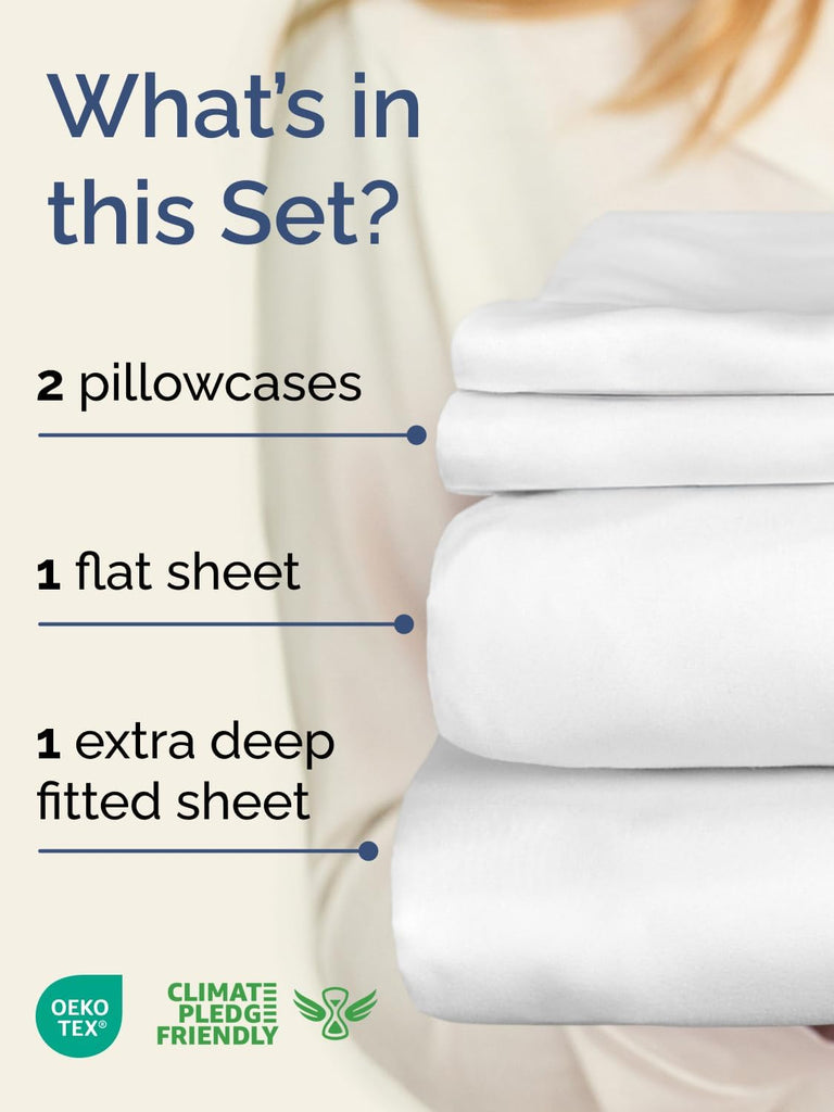 Extra Deep Twin Sheet Set - 4 Piece Breathable and Cooling Sheets - White
