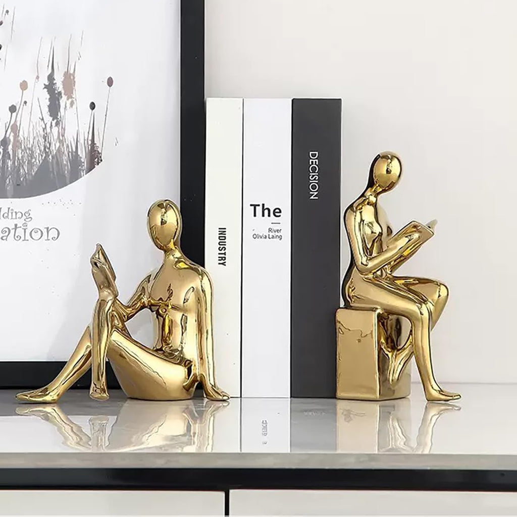 Decorative Bookends, Ceramic Book Ends for Shelves, Home Office Decor | Aesthetic Book Stopper Reading Book Holders