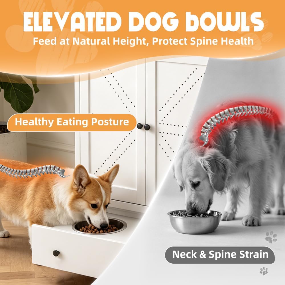 Dog Feeding Station with Storage Cabinet, Metal Pet Feeding Station with Storage, Dog Food Storage Cabinet with 2