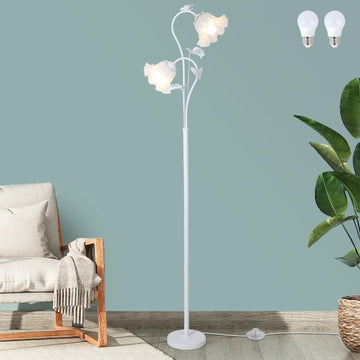 White Flower Standing Lamp, Floral Tall Lamp with 2 LED 5W Blubs, Foot Switch, Modern Corner Floor Lamp with Acrylic