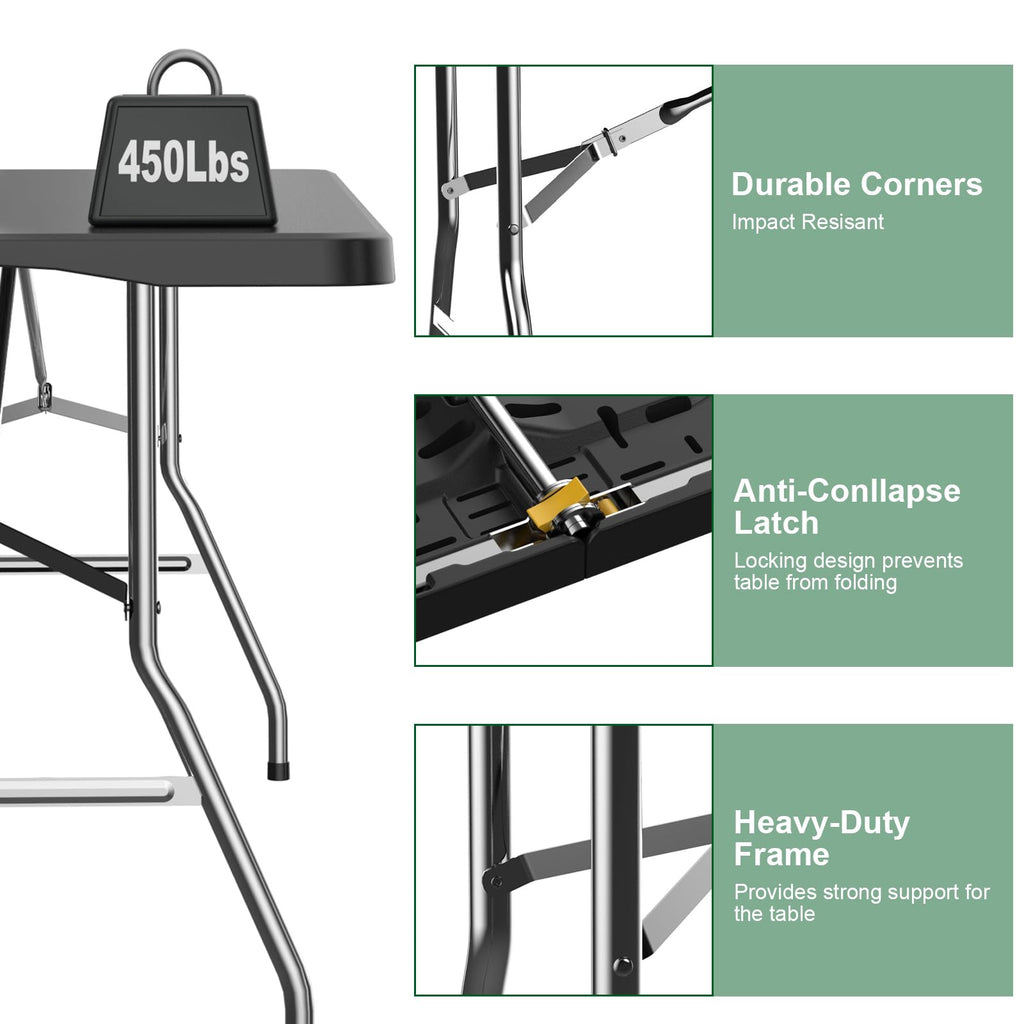 6FT Black Folding Table for Camping, Parties, Meeting, Picnic