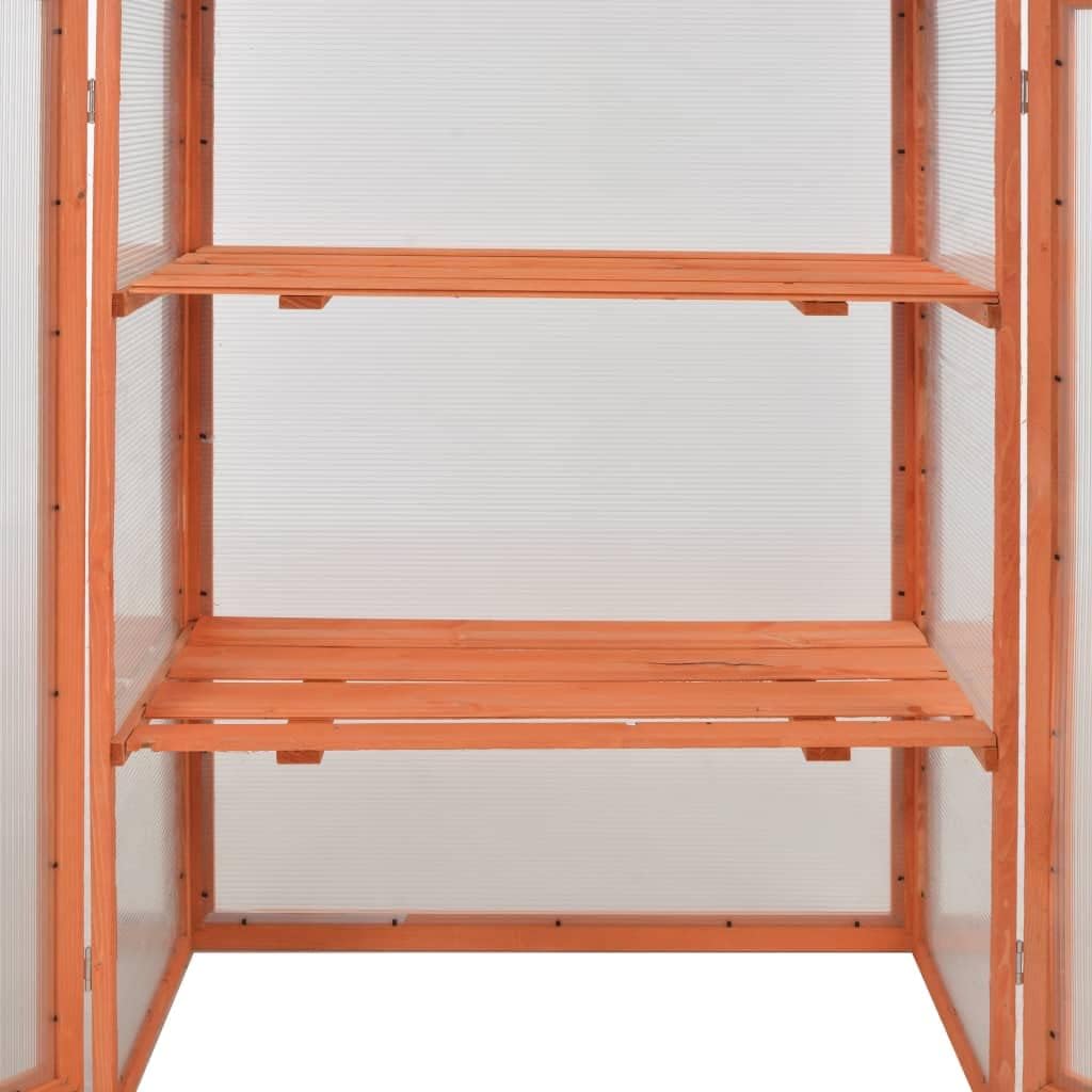 Wooden Greenhouse for Garden, 29.5"x18.5"x42.9" Cold Frame Plant Protector with 2 Shelves and Hinged Lid for Herb and