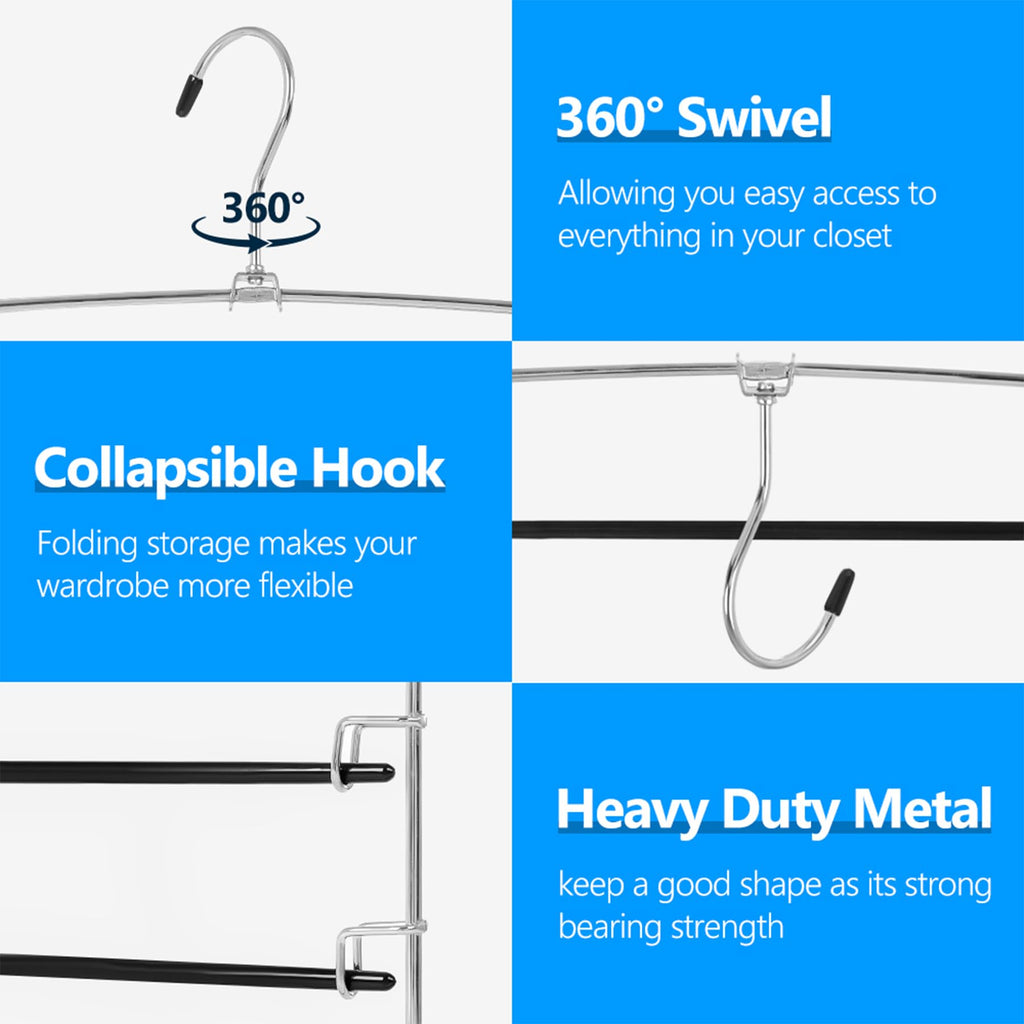 Pants Hangers 6 Pieces, Space Saving Closet Organizer for Jeans & Trousers