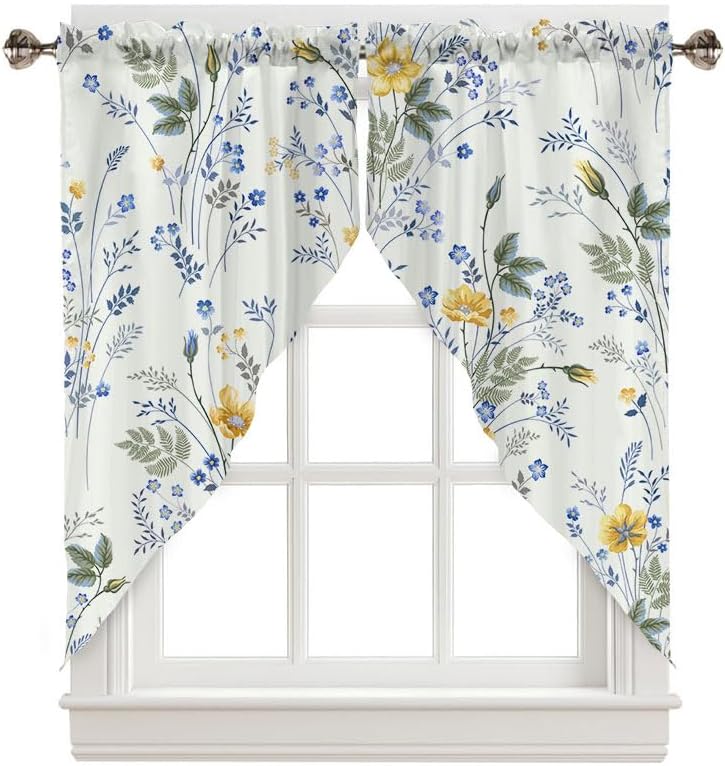 Swag Valances Curtains Floral Leaves Rod Pocket Window Curtains Decor - 2 Panels 29x36 Inches
