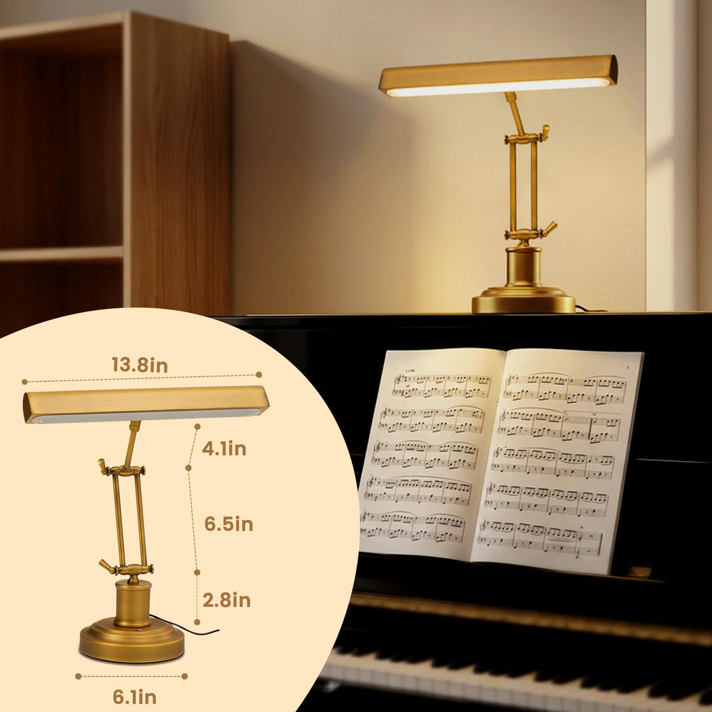 Vintage Piano Lamp for Upright Piano, Adjustable Arms, Stable Weighted Base