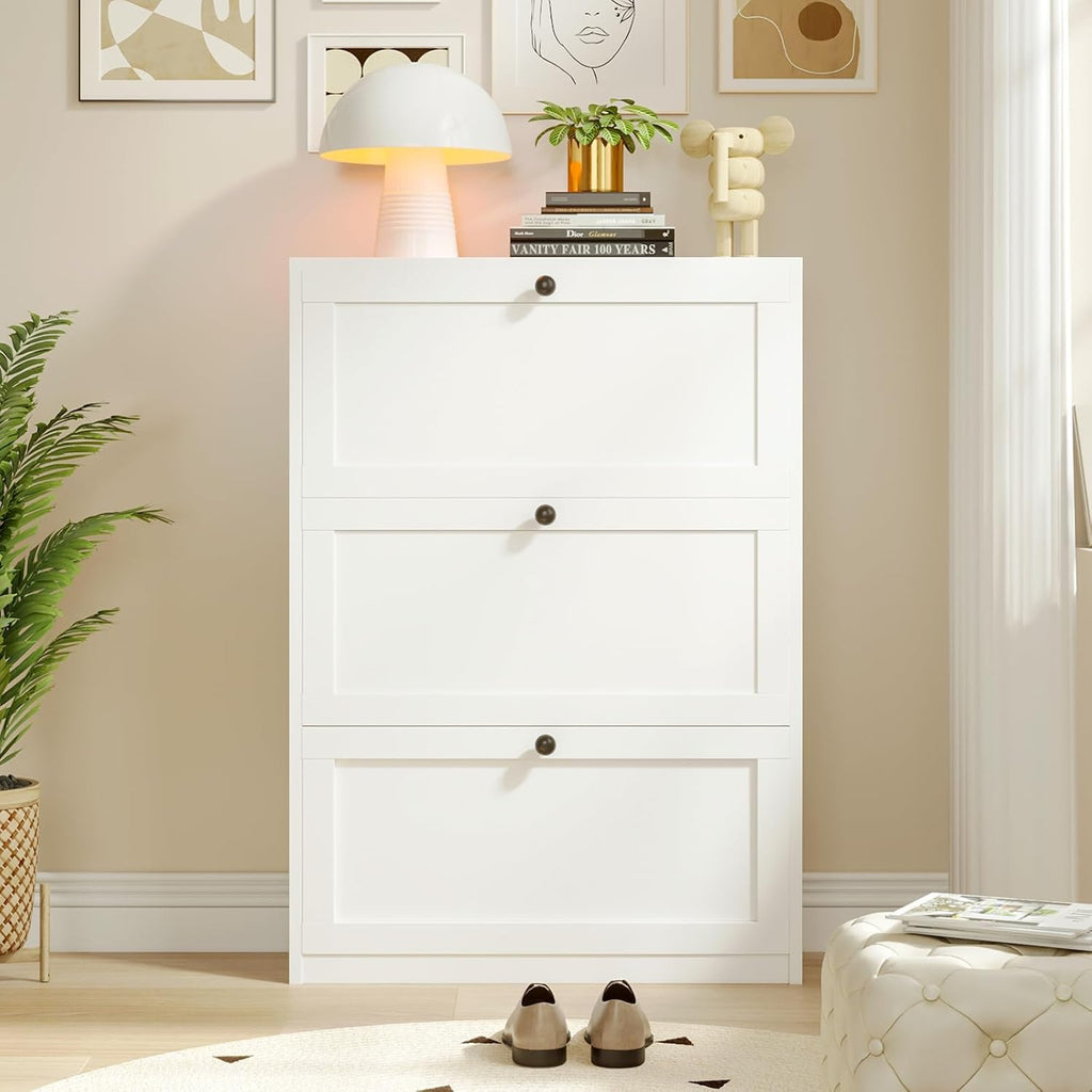 Shoe Cabinet with 3 Flip Drawers, Freestanding Shoe Storage Cabinet with Adjustable Shelf & Anti-Tipping Device, Shoe