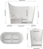 43" Premium Japanese Solid Surface Free Standing Bathtubs, Unique Small Matte White Stone Resin Soaking Tub with
