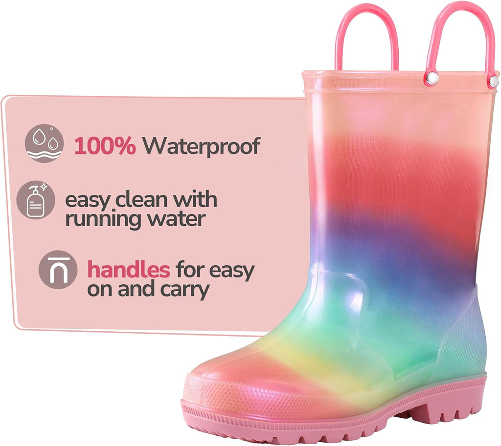 Girls Boys Rain Boots Waterproof Boots with Easy on Handles