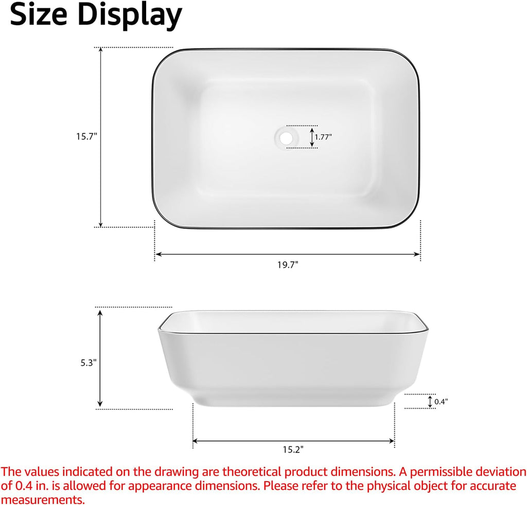 Bathroom Vessel Sink Rectangle Above Counter Porcelain Ceramic Sink Top Mount Rectanglar Countertop Sink for