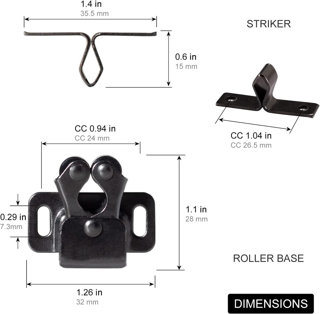 4 PCS Cabinet Latch Double Roller Catch Hardware Door Latches and Catches, Black Nickel