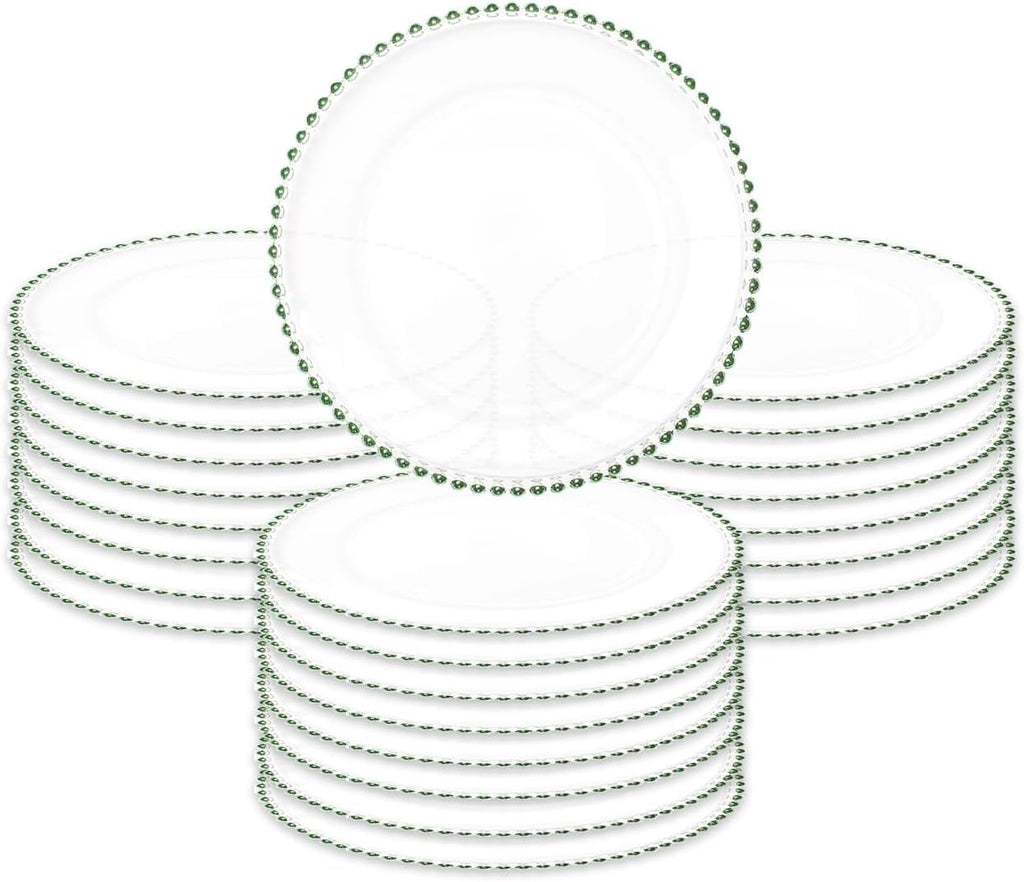 12-inch Clear Round Beaded Glass Charger Plates Set of 2,4,6, 12 or 24 Dinner Chargers (8, Green)