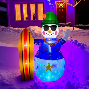8 Ft Tall Inflatable Hawaiian Snowman with Surfboard LED Blow Up Lighted Christmas Inflatable Outdoor Decoration