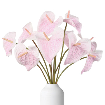 Pink Anthurium Artificial 10pcs, 23.6" Fake Pink Tropical Faux Anthurium Real Touch for DIY Wedding Bouquets