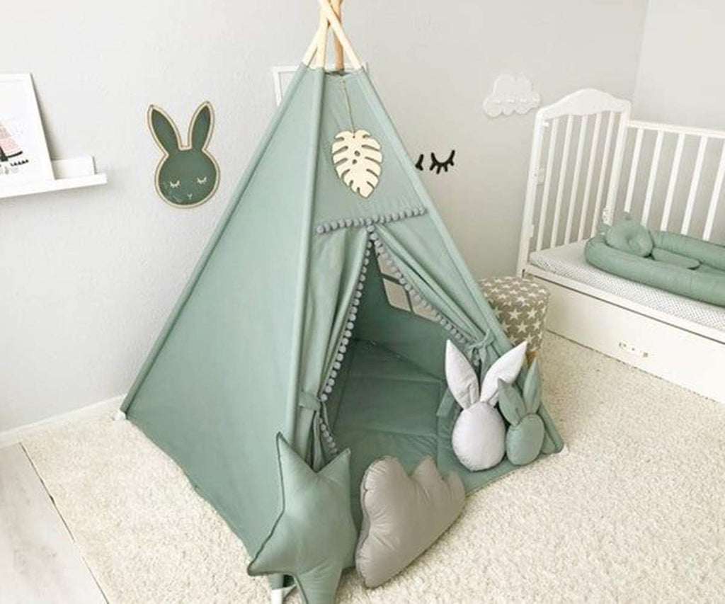 Kids Teepee Tent with White Pom Pom - Indoor Play Teepee for Children Boys Portable Play House (Jewelry Blue)