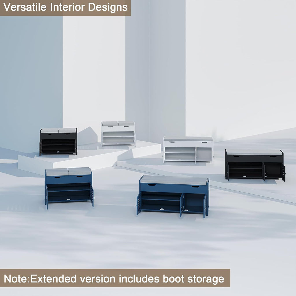 Shoe Storage Bench with Lift Top Storage & Cushioned Seats | 29.5" Entryway Bench with 3 Compartments & Adjustable