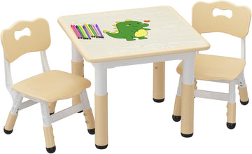 Kids Table and 2 Chairs Set, Height Adjustable Toddler Table and Chairs Set