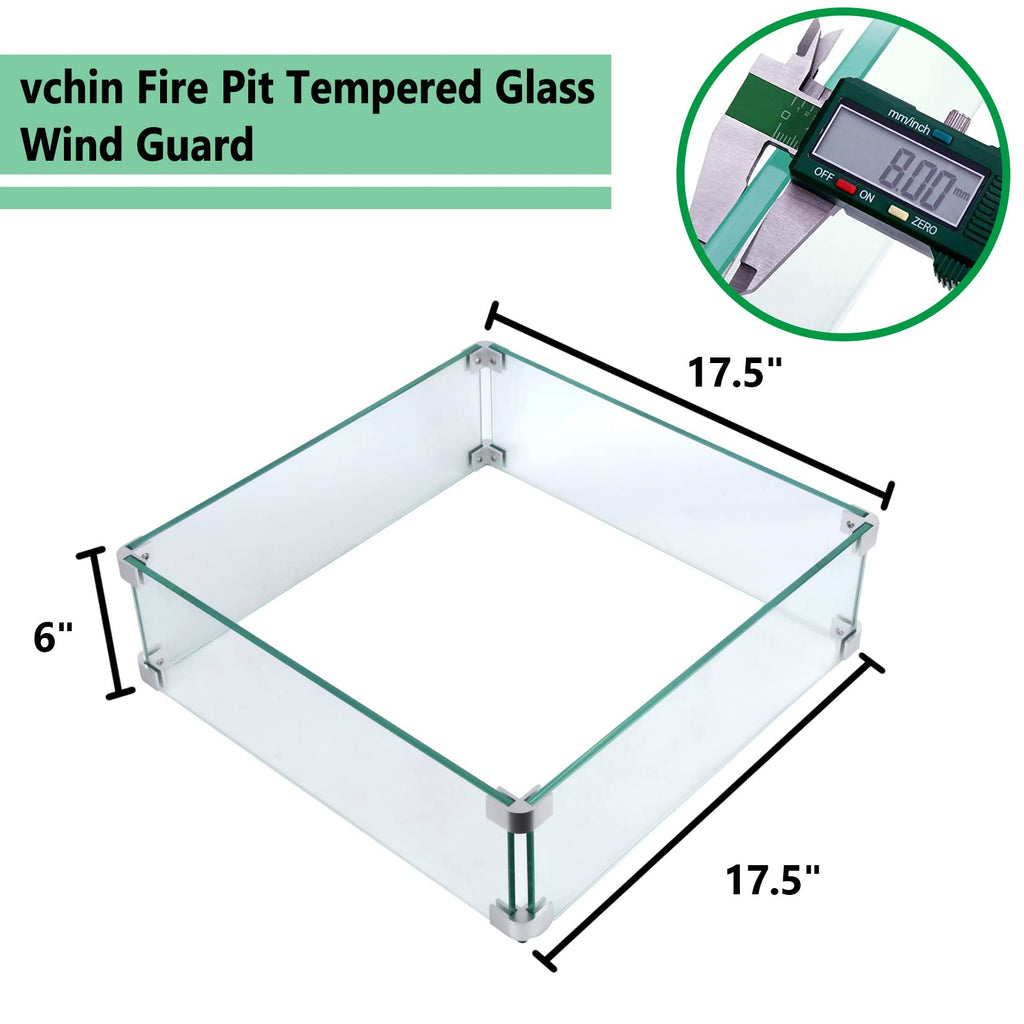 Fire Pit Wind Guard, 17.5 Inch Square Fire Pit Glass Wind Guard