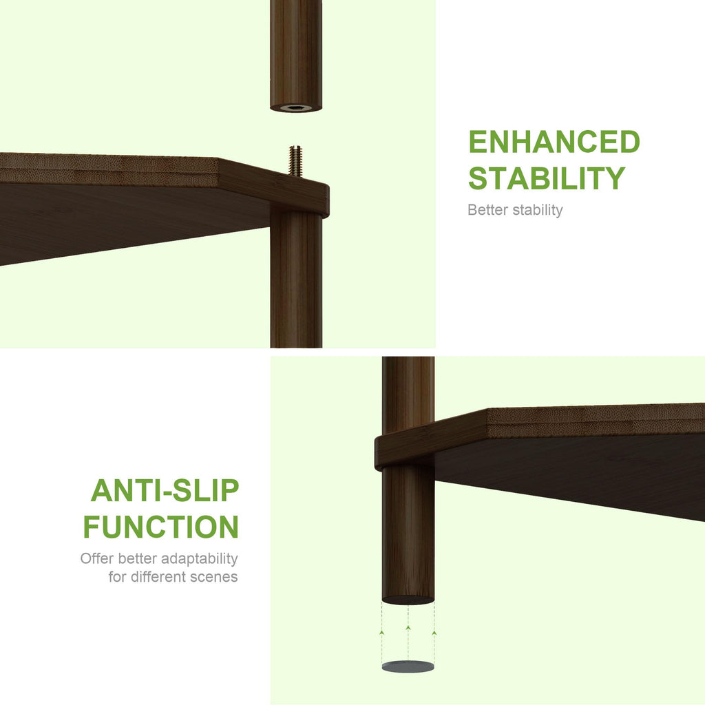 Brown Tall Corner Shelf Stand, 5-Tier Bamboo Corner Bookshelf