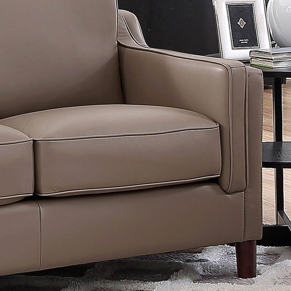 Bella Top Grain Leather Sofa Couch, 84", Taupe