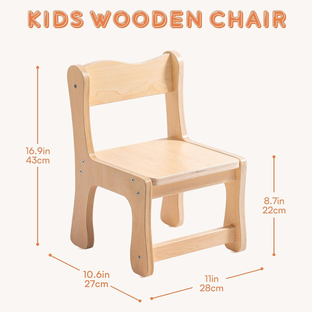 Kids Wooden Chairs Set of 2, Toddler Chairs for Table & Playroom, Solid Wood Kids Furniture with Ergonomic Backrest