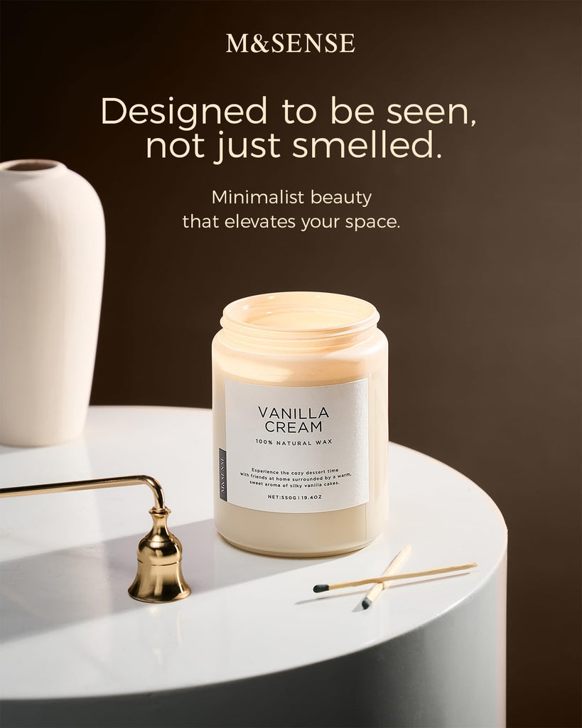 Large Vanilla Scented Candles, 19.4oz Organic Soy Wax