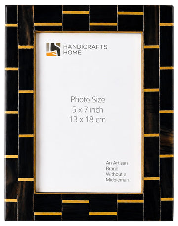 Handmade Mosaic Horn Inlay & brass Black Picture Frame, 5x7