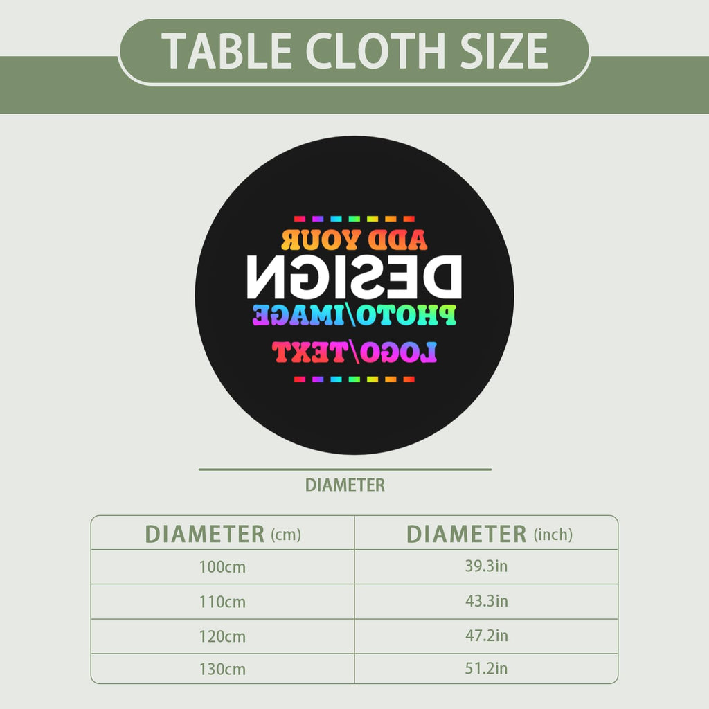Custom Round Fitted Tablecloth with Elastic Edge, Design Your Photo, Text, Business Logo, Oil Proof Wipeable Table
