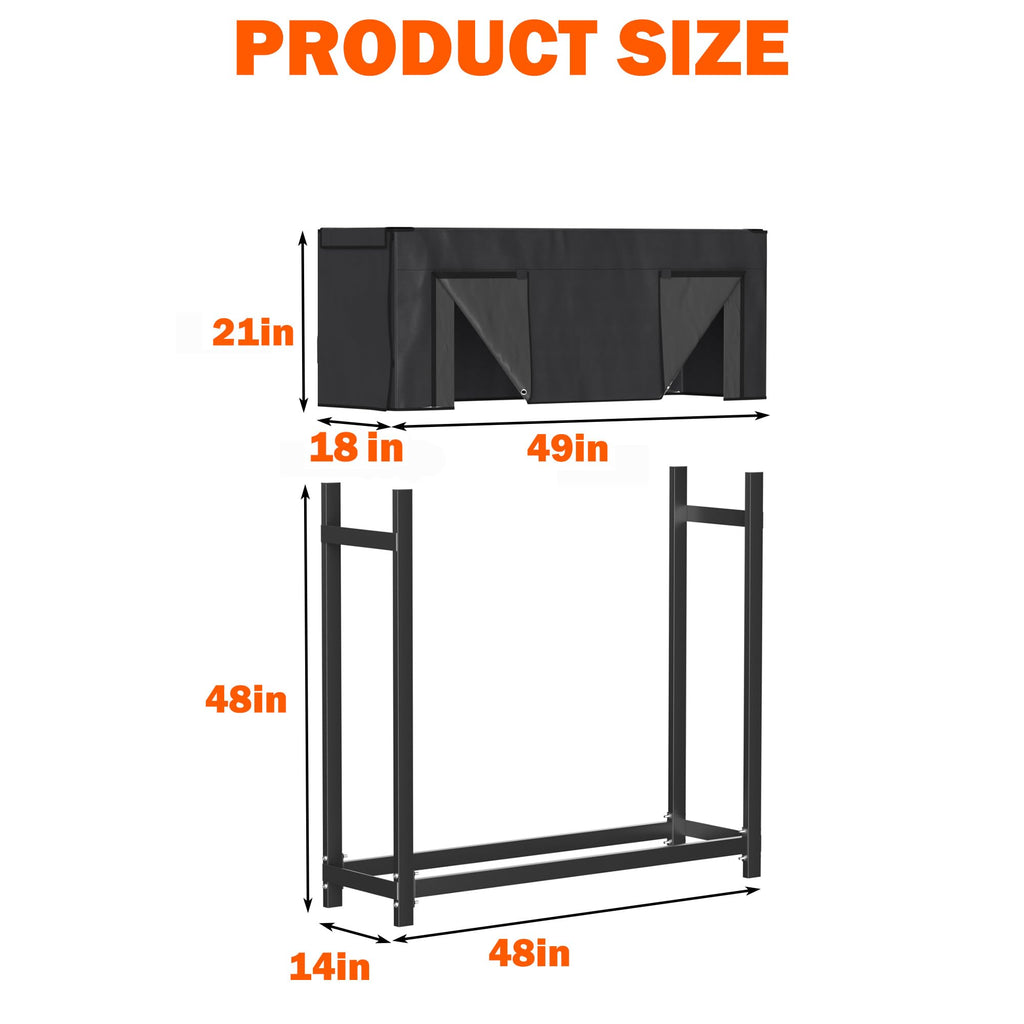 4ft Heavy Duty Firewood Rack with Waterproof Cover