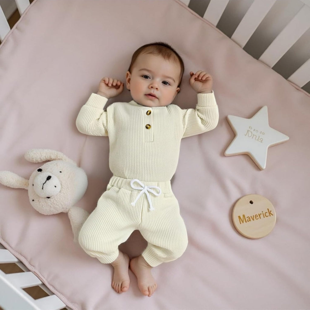 Newborn Baby Boy Clothes Ribbed Knit Long Sleeve Bodysuit Pants Piece Fall Winter Outfits