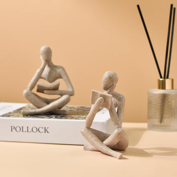 2 Pcs Home Decor Sandstone Reading Thinker Statue Modern Figurines Abstract Aesthetic Sculpture Thinker Statuettes of