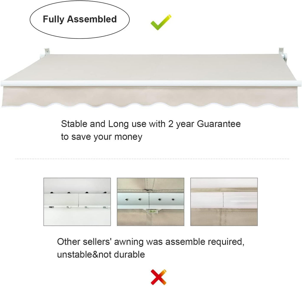 15'x10' Patio Awning Retractable Fully Assembled Manual Commercial Grade - Quality 100% 280G Ployester Window Door