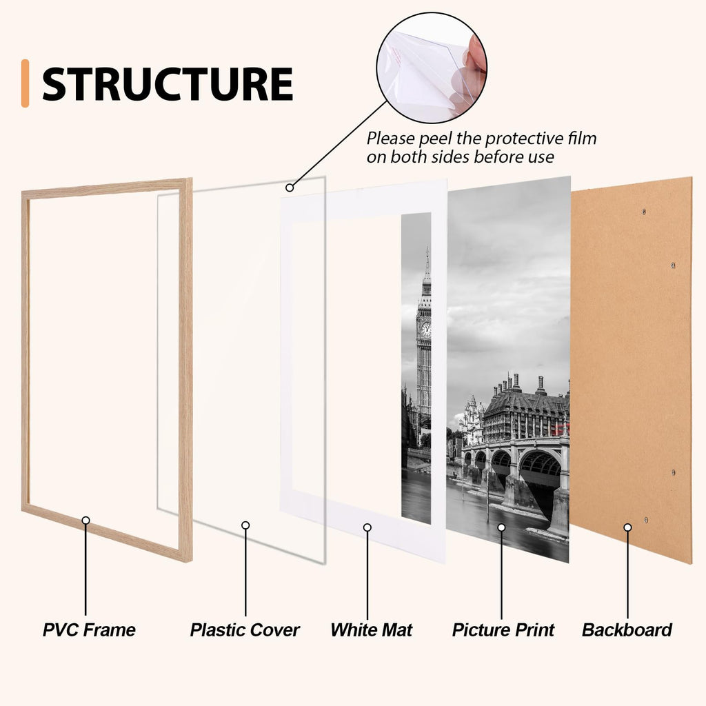 16x20 Poster Frame Set of 6 with Plastic Cover, PVC, Natural
