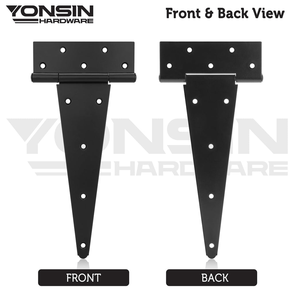 12" T-Strap Shed Door Hinges 6Pcs, Heavy Duty Black Tee Hings for Wooden Fence Gate, Outdoor T Hinges