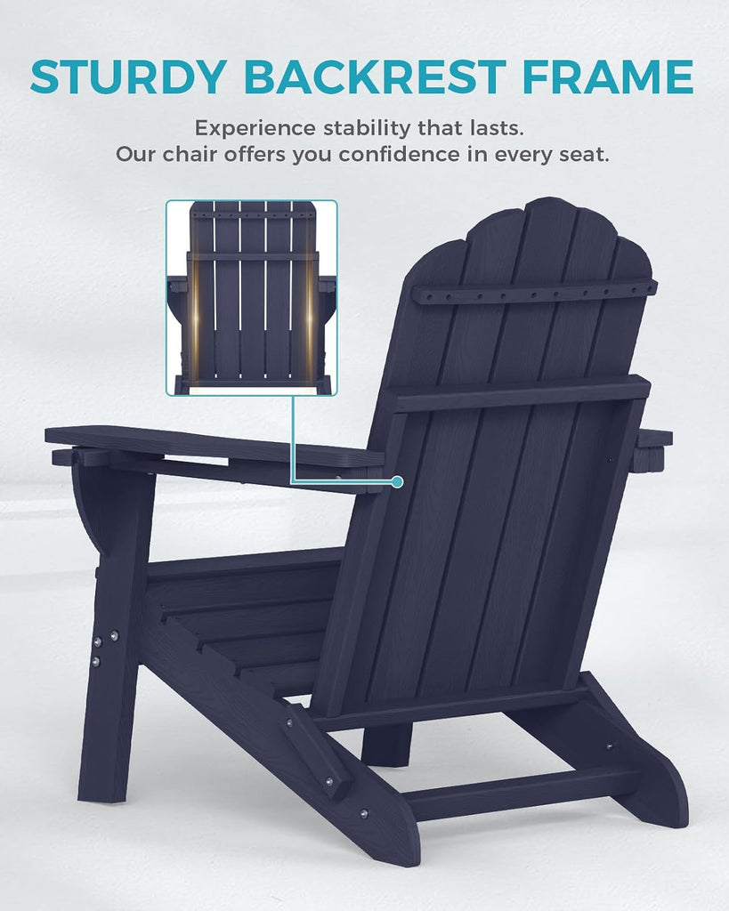 Folding Adirondack Chair 3-Piece Set with Wood Grain, HDPE Adirondack Chair with Side Table & Cup Holders, 380lb