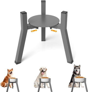 Elevated Dog Bowl Stand for Large Dogs with Platform, Adjustable Width 7-10.6", Raised Food Water Bowl Stand, Grey