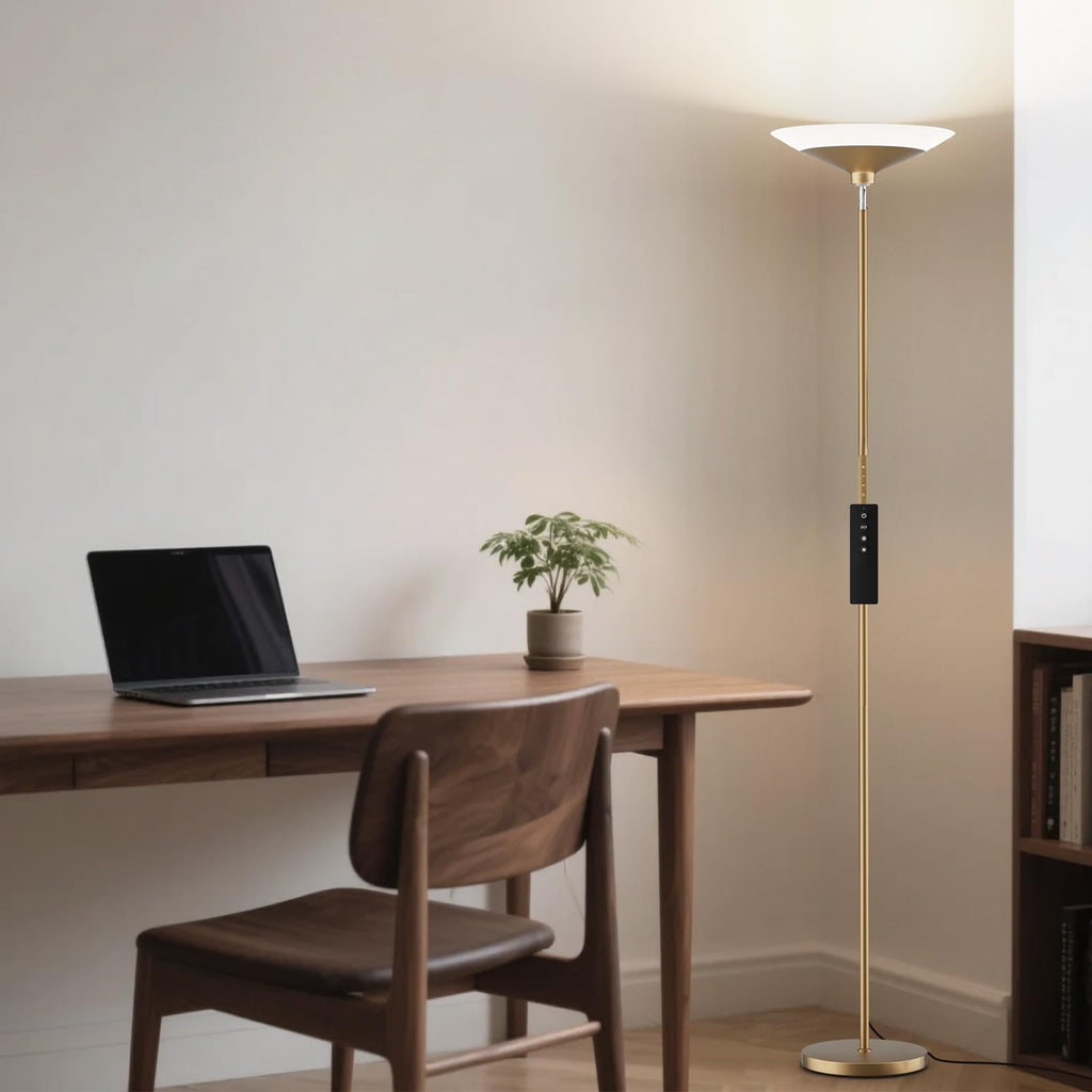 Torchiere Floor Lamp - 72" Tall LED Standing Lamp with Remote/Button Control, 1800Lm - 30W Dimmable Modern