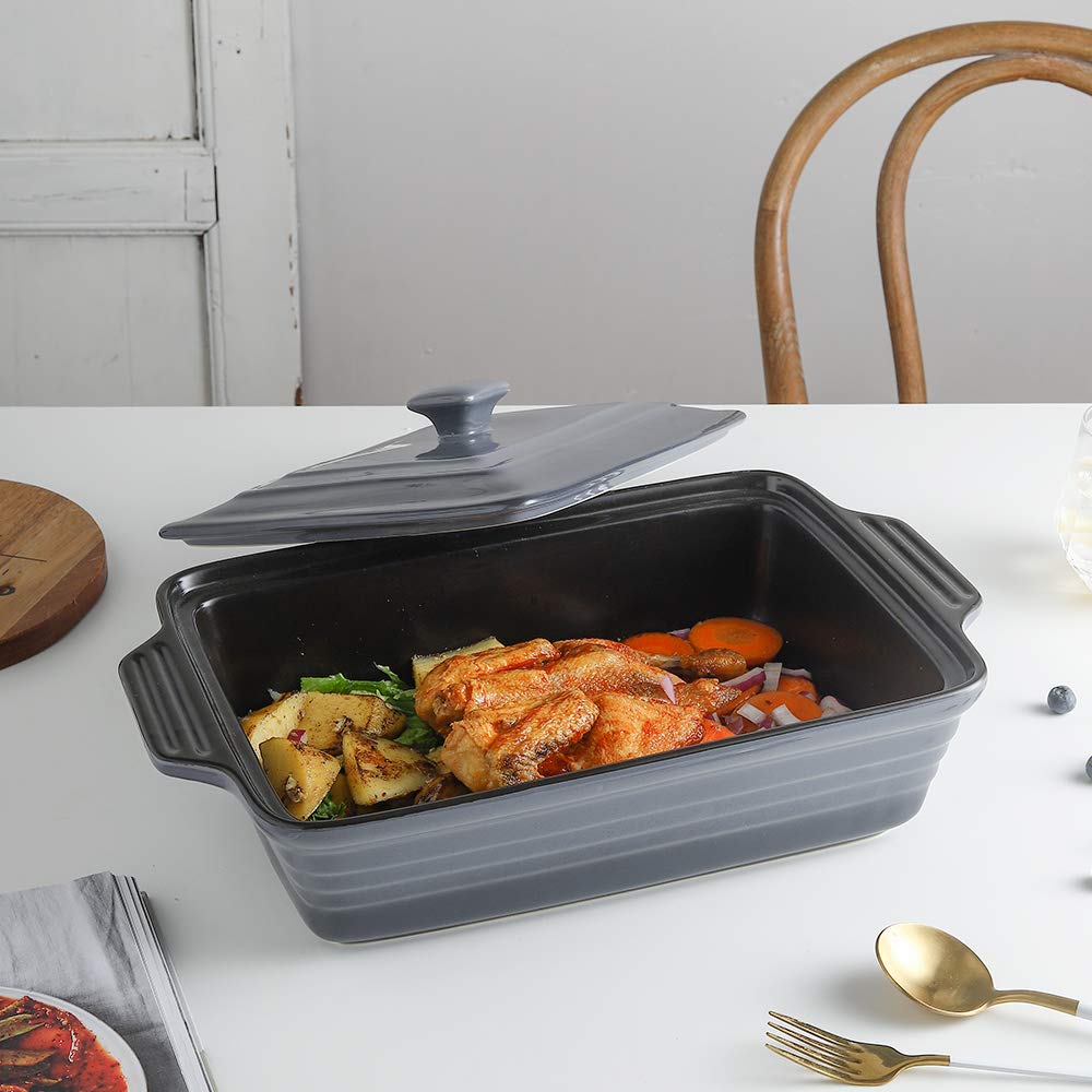 Ceramic Casserole Dish With Lid, Covered Rectangular Set, Lasagna Pan for Cooking, Baking Dish for Dinner, Kitchen, 9