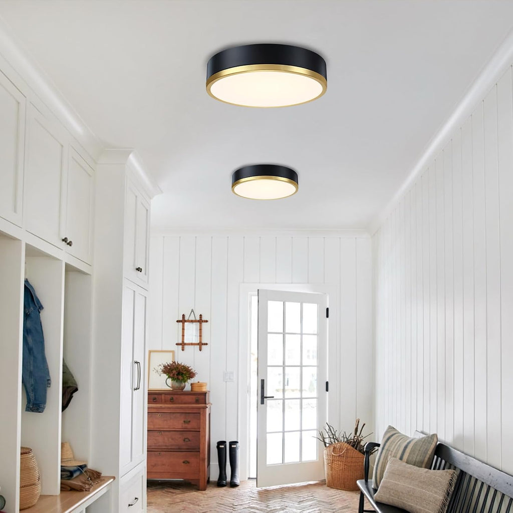 13 Inch Modern LED Flush Mount Ceiling Light - Black and Gold, 22W Dimmable