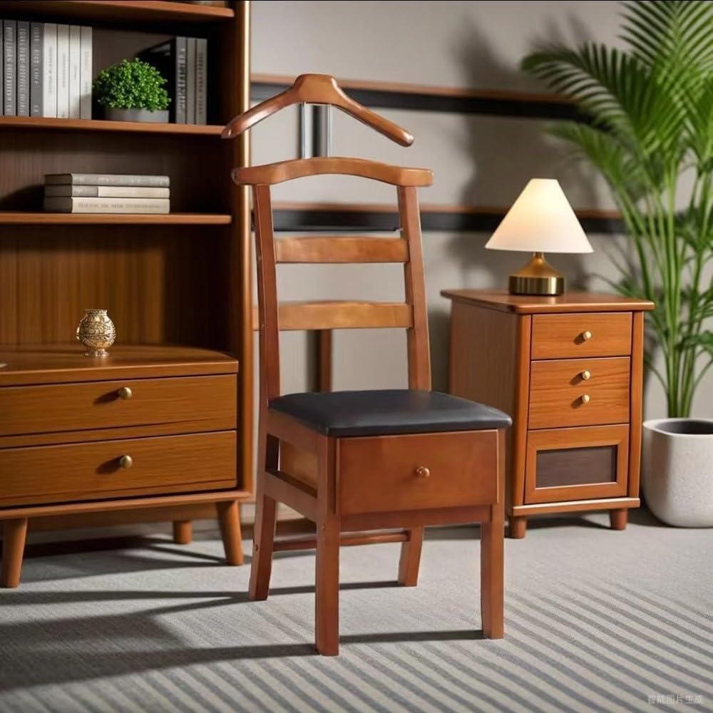 Office Chair with Hanger Valet, Mens Valet Stand with Drawer, Accessory Clothes Organizer (Brown) 45.7 * 58.4 *