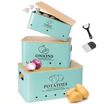 Kitchen Vegetable Storage Set of 3, Metal Onion Garlic Potato Storage Set, Kitchen Canisters Vegetable Keeper