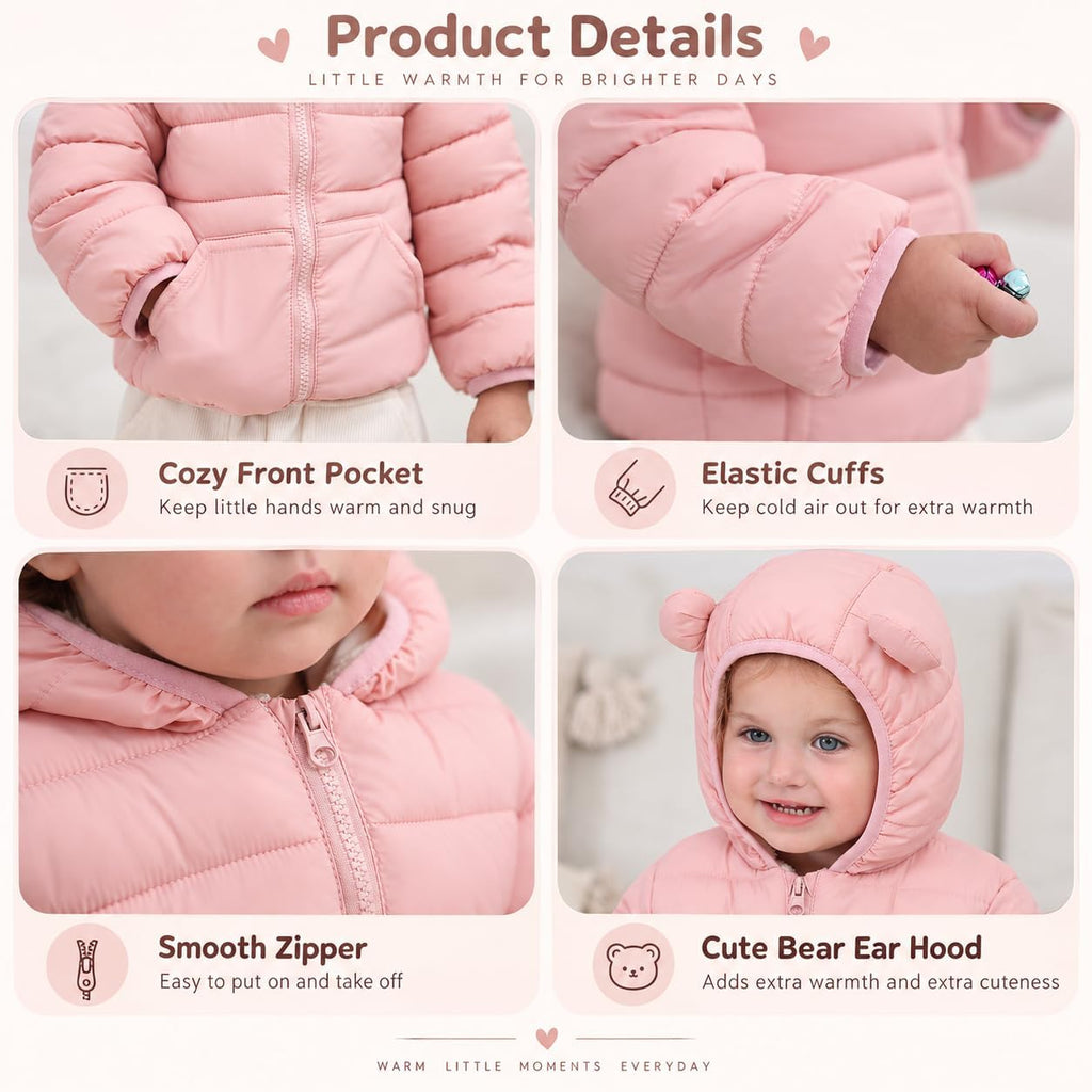 Toddler Baby Winter Coat Jacket Bear Ears Hood Outerwear