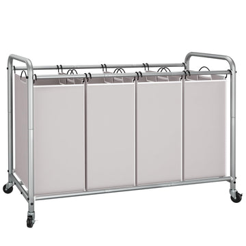 4 Section Laundry Sorter, Laundry Hamper with Wheels, Gray