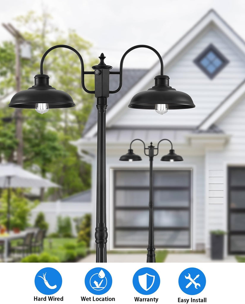 Dusk to Dawn Outdoor Lamp Post Light 2-Head, Outdoor Post Light Street Light Post for Outside with Sensor